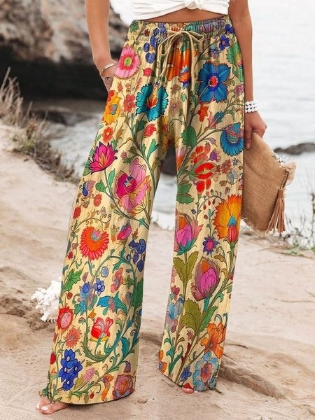 

Women Floral Long Pants Vintage Spring/Fall Trousers, Color5, Pants