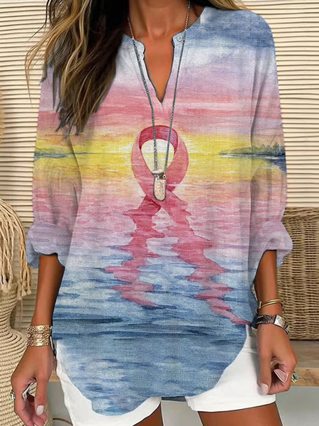 

Women Abstract Long Sleeve Blouse Spring/Fall Printing V Neck Daily Casual Top, As picture, Shirts