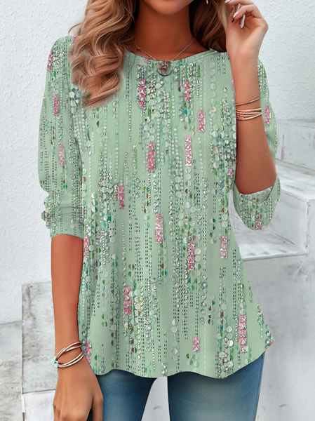 

Women Abstract Long Sleeve Tee T-shirt Crew Neck Printing Casual Spring/Fall Tunic Top, Green, T-Shirts