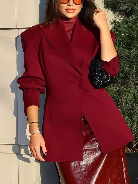 

Elegant Plain Lapel Collar Blazer, Wine red, Blazers