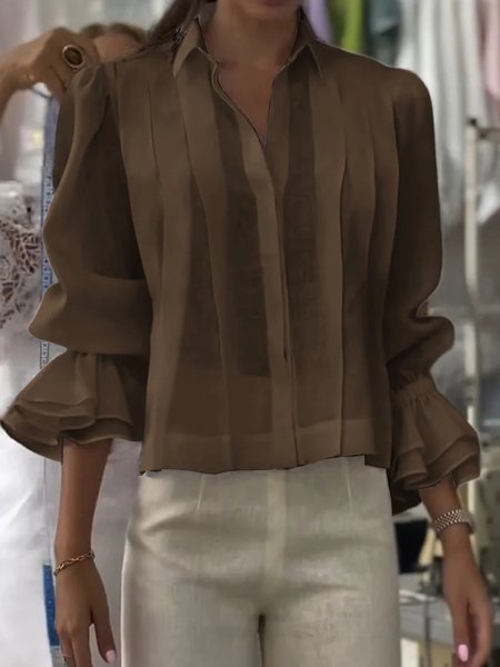 

Casual Plain Shirt Collar Shirt, Brown, Blouses & Shirts