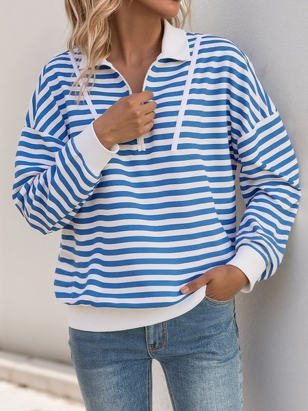 

Casual V Neck Striped Sweatshirt, Blue, Hoodies & Sweatshirts