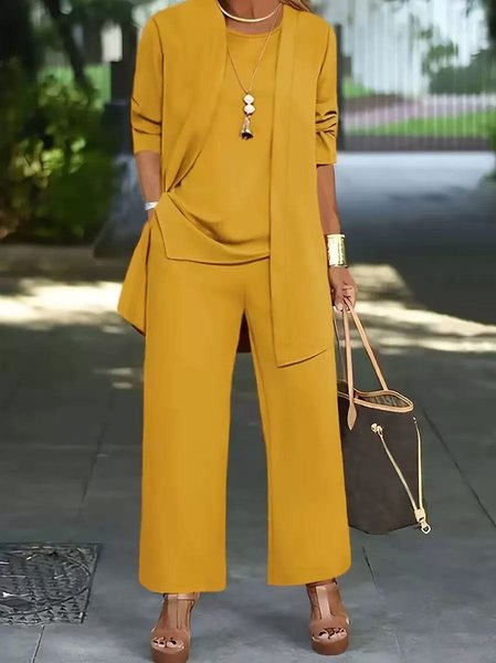 

Women Plain Split Joint Matching Outfit Commuting Long Sleeve Casual Spring/Fall Multi-Piece Set Matching Set, Yellow, Sets