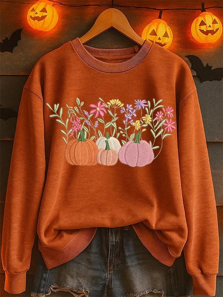 

Women Floral Crew Neck Printing Casual Spring/Fall Long Sleeve Sweatshirt, Orange, Sweatshirts & Hoodies