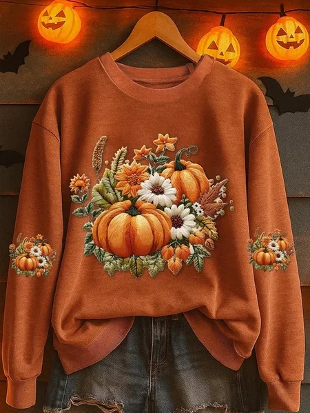 

Women Halloween Pumpkin Floral Crew Neck Printing Casual Spring/Fall Long Sleeve Sweatshirt, Orange, Sweatshirts & Hoodies