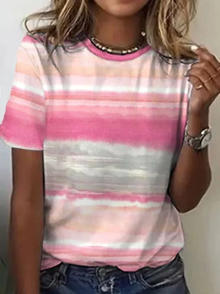 

Women Abstract Stripes Short Sleeve Tee T-shirt Crew Neck Printing Casual Summer Graphic Tee Top, Pink, T-Shirts