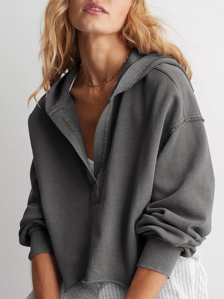 

Casual Plain Long Sleeve Hoodie, Gray, Outerwear