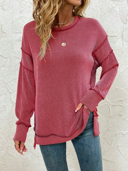 Plain Crew Neck Casual Sweatshirt