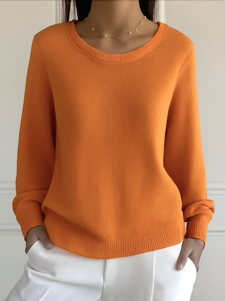 

Women Cotton Plain Long Sleeve Comfy Casual Sweater, Orange, Sweaters