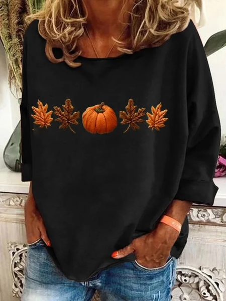 

Women Halloween Maple Leaf Long Sleeve Tee T-shirt Crew Neck Printing Casual Spring/Fall Graphic Tee Top, Black, T-Shirts