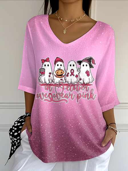 

Vintage Halloween Crew Neck Long Sleeve T-shirt, Pink, T-shirts