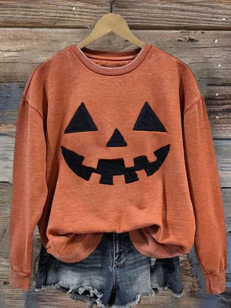 

Women Halloween Pumpkin Print Crew Neck Casual Spring/Fall Long Sleeve Sweatshirt, Orange, Sweatshirts & Hoodies