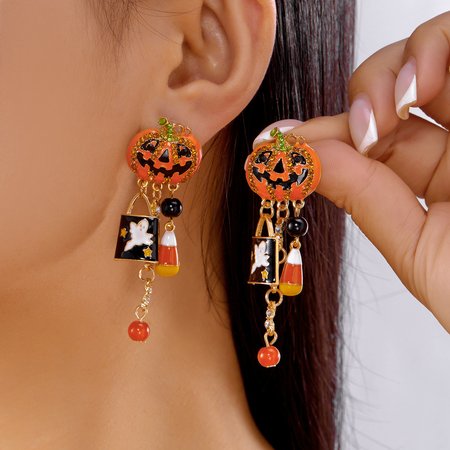 

Halloween Earrings Pumpkin Gothic Tassel Women's Earrings, Orange, Earrings