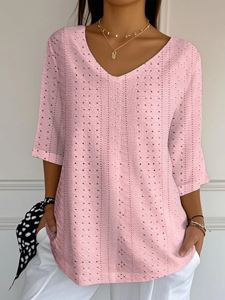 

Casual Abstract V Neck Three Quarter Sleeve T-shirt, Pink, T-shirts