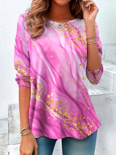 

Vintage Plain Crew Neck Long Sleeve T-shirt, Pink, T-shirts