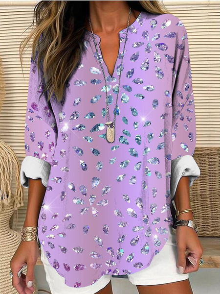 

Shawl Collar Half Sleeve Floral Regular Loose Blouse For Women, As picture, Blouses