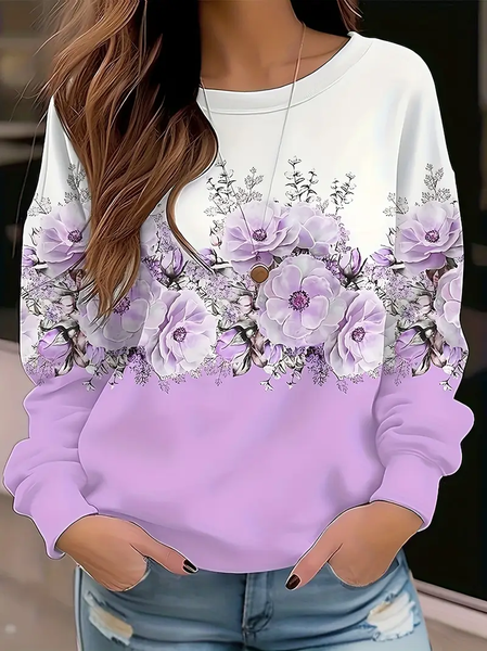 

Women Floral Crew Neck Printing Casual Spring/Fall Long Sleeve Sweatshirt, Purple, Sweatshirts & Hoodies