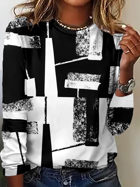 

Vintage Crew Neck Geometric Sweatshirt, As picture, T-shirts