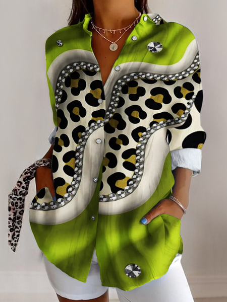 

V Neck Long Sleeve Abstract Graphic Regular Micro-Elasticity Regular Fit Shirt For Women, As picture, Shirts