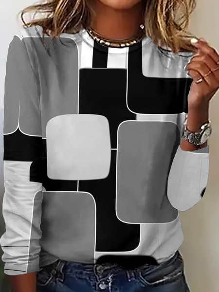 

Vintage Crew Neck Geometric Sweatshirt, As picture, T-shirts