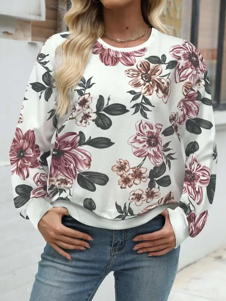

Women Floral Crew Neck Printing Casual Spring/Fall Long Sleeve Sweatshirt, White, Sweatshirts & Hoodies