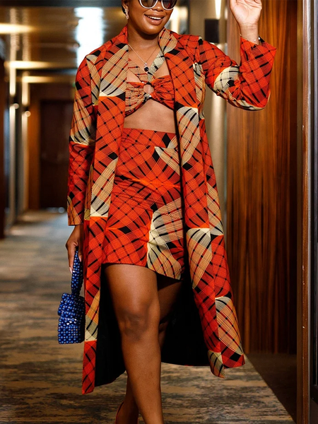

Elegant Printing Plaid Shawl Collar Trench Coat, As picture, Trench Coats
