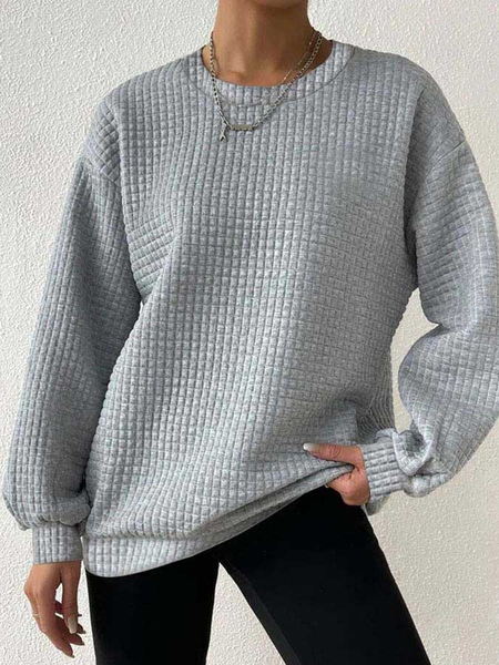 

Women Plain Crew Neck Casual Spring/Fall Long Sleeve Sweatshirt, Light gray, Sweatshirts & Hoodies