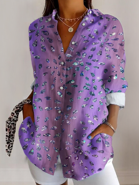 

V Neck Long Sleeve Abstract Graphic Regular Micro-Elasticity Regular Fit Shirt For Women, As picture, Shirts