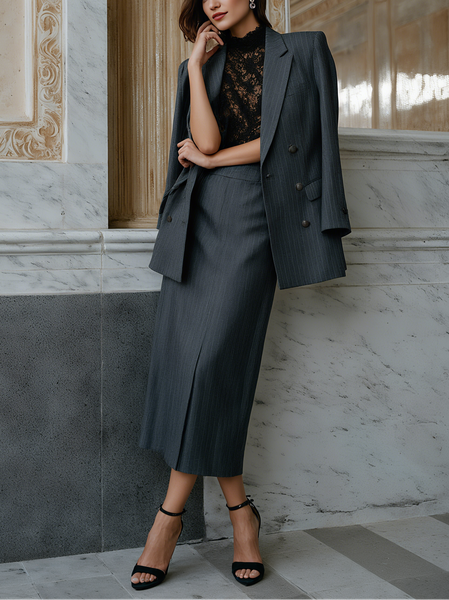 Deep Gray Printing Pencil Skirt H-Line Maxi Together Skirt