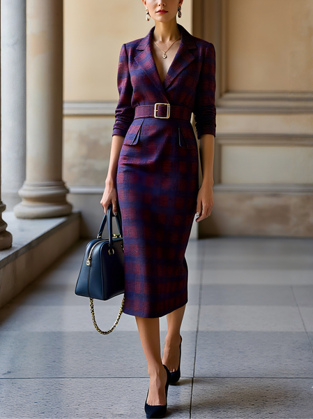 Regular Sleeve Lapel Collar Urban Dress With Belt