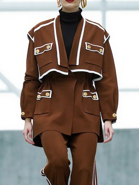 

Urban Color Block V Neck Jacket, Brown, Jackets