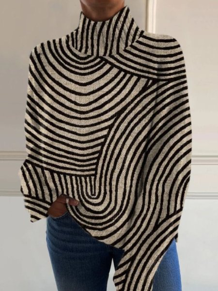 

Women Striped Long Sleeve Comfy Casual Sweater, Black, Sweaters