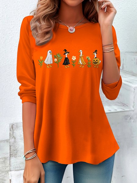 

Vintage Animal Crew Neck Long Sleeve T-shirt, Orange, T-shirts