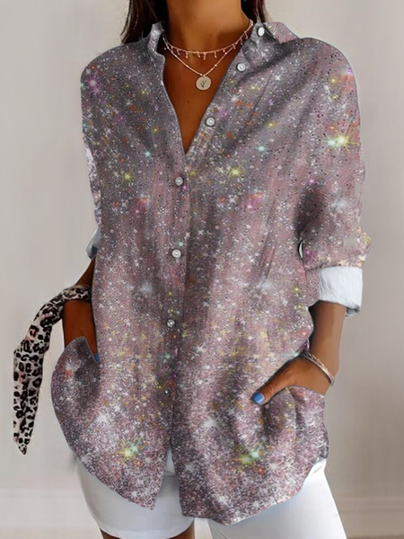 

V Neck Long Sleeve Abstract Graphic Regular Micro-Elasticity Regular Fit Shirt For Women, As picture, Shirts