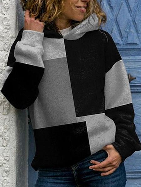 

Women Multicolor Block Spring/Fall Printing Long Sleeve Casual Daily Hoodie, Black-grey, Sweatshirts & Hoodies