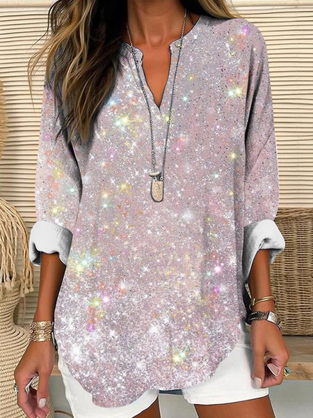 

Shawl Collar Half Sleeve Floral Regular Loose Blouse For Women, As picture, Blouses