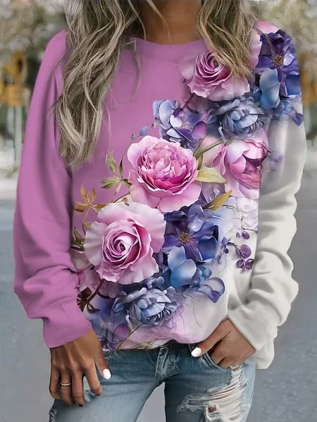 

Women Floral Crew Neck Printing Casual Spring/Fall Long Sleeve Sweatshirt, Purple, Sweatshirts & Hoodies