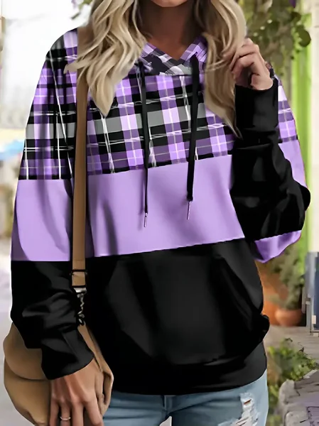 

Women Plaid Spring/Fall Printing Long Sleeve Casual Daily Hoodie, Purple, Sweatshirts & Hoodies