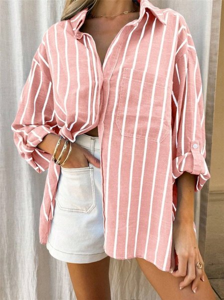 

Shirt Collar Casual Regular Fit Shirt, Pink, Blouses & Shirts
