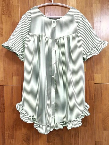 

Crew Neck Short Sleeve Striped Regular Micro-Elasticity Regular Fit Shirt For Women, Green, Shirts