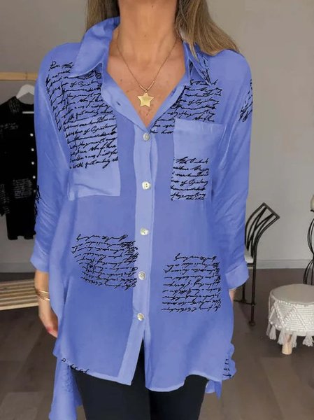 

Women Geometric Long Sleeve Shirt Spring/Fall Printing V Neck Daily Casual Top, Deep blue, Blouses