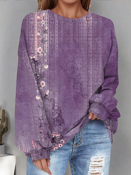 

Women Floral Crew Neck Printing Casual Spring/Fall Long Sleeve Sweatshirt, Purple, Sweatshirts & Hoodies