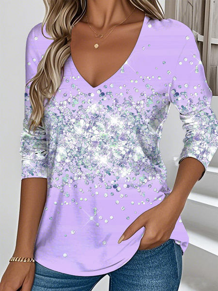 

Vintage Ombre V Neck Long Sleeve T-shirt, Purple, T-shirts