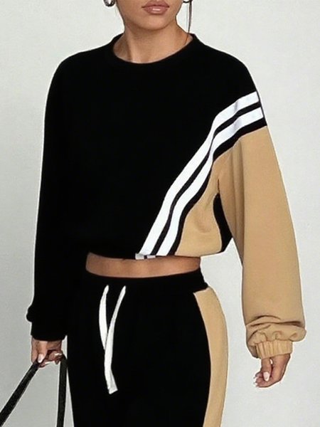

Casual Color Block Crew Neck Raglan Sleeve Sweatshirt, Black, Hoodies and Sweatshirts