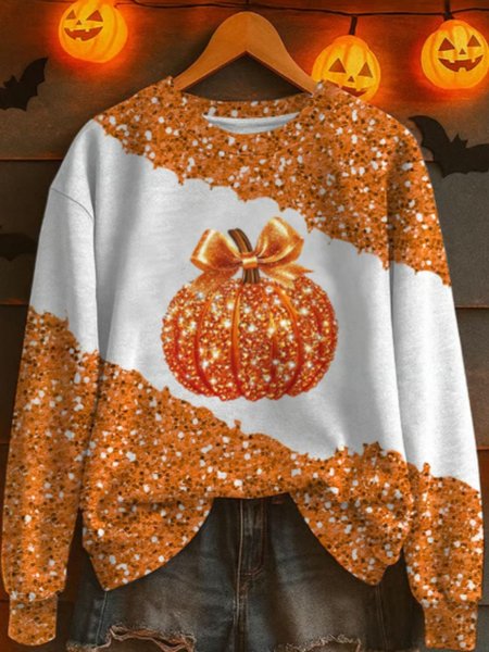 

Vintage Crew Neck Halloween Pumpkin Print Loose Sweatshirt, White, Hoodies & Sweatshirts