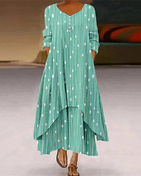 

Women Striped Summer Dress Crew Neck Long Sleeve Shirt Dress A-Line Dress, Green, Dresses