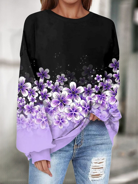 

Women Floral Crew Neck Printing Casual Spring/Fall Long Sleeve Sweatshirt, Purple, Sweatshirts & Hoodies