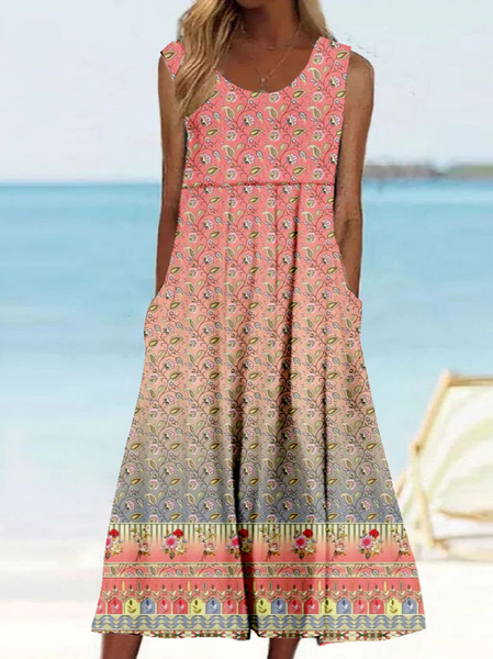 

Crew Neck Casual Multicolor Block Dress With No, As picture, Dresses
