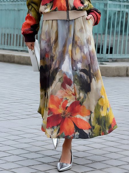

Urban Printing Floral Maxi Skirt, As picture, Skirts