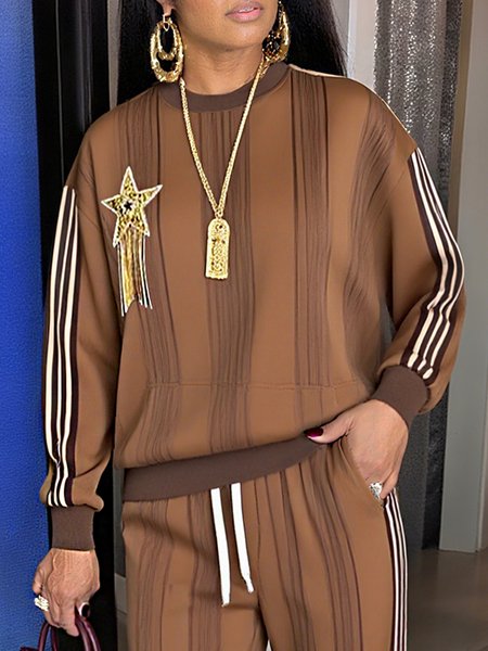 

Casual Striped Printing Sweatshirt, Brown, Hoodies and Sweatshirts